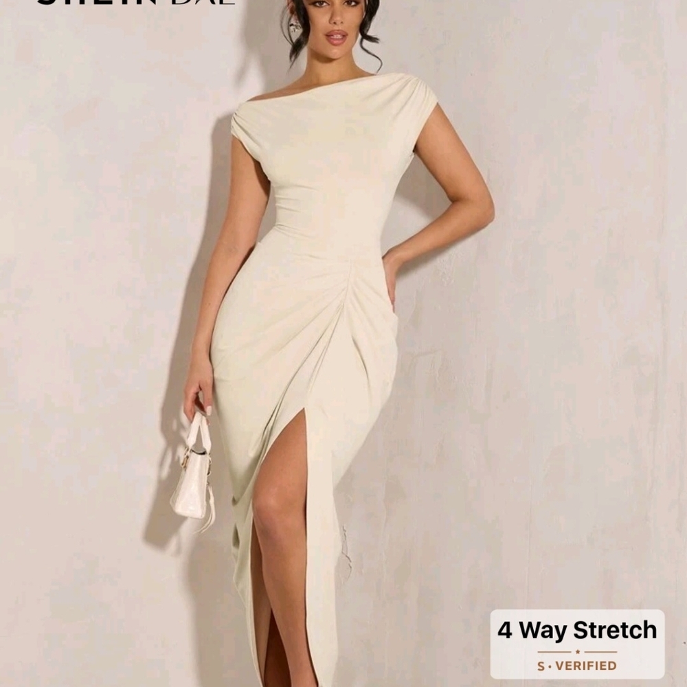 SHEIN Cream One Shoulder Dress